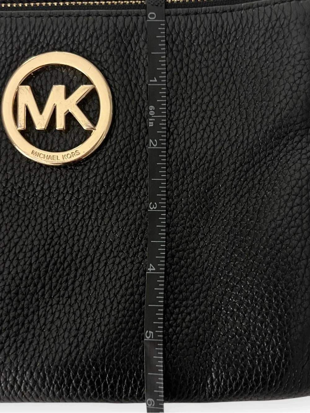 Michael Kors Black Leather Crossbody Purse Fulton Pebbled Gold Hardware Bag